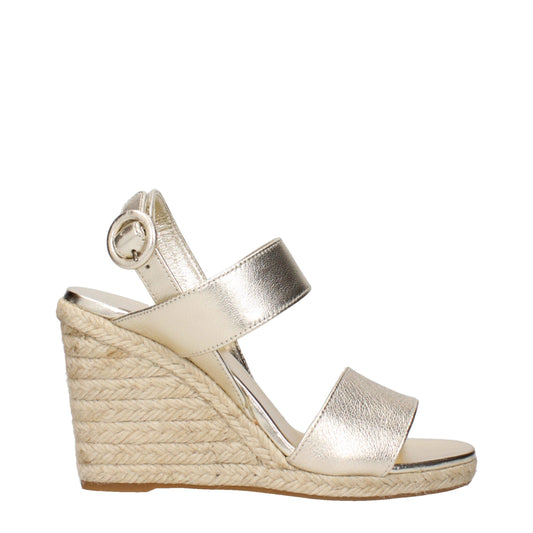 Gold Leather Wedges Sandals