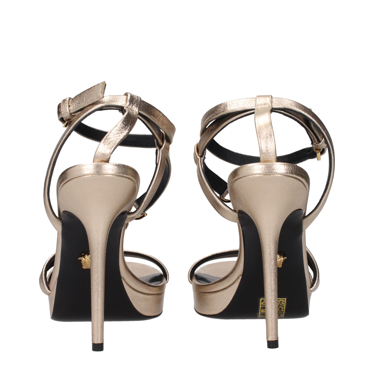 Gold Leather Stiletto Heels Sandals