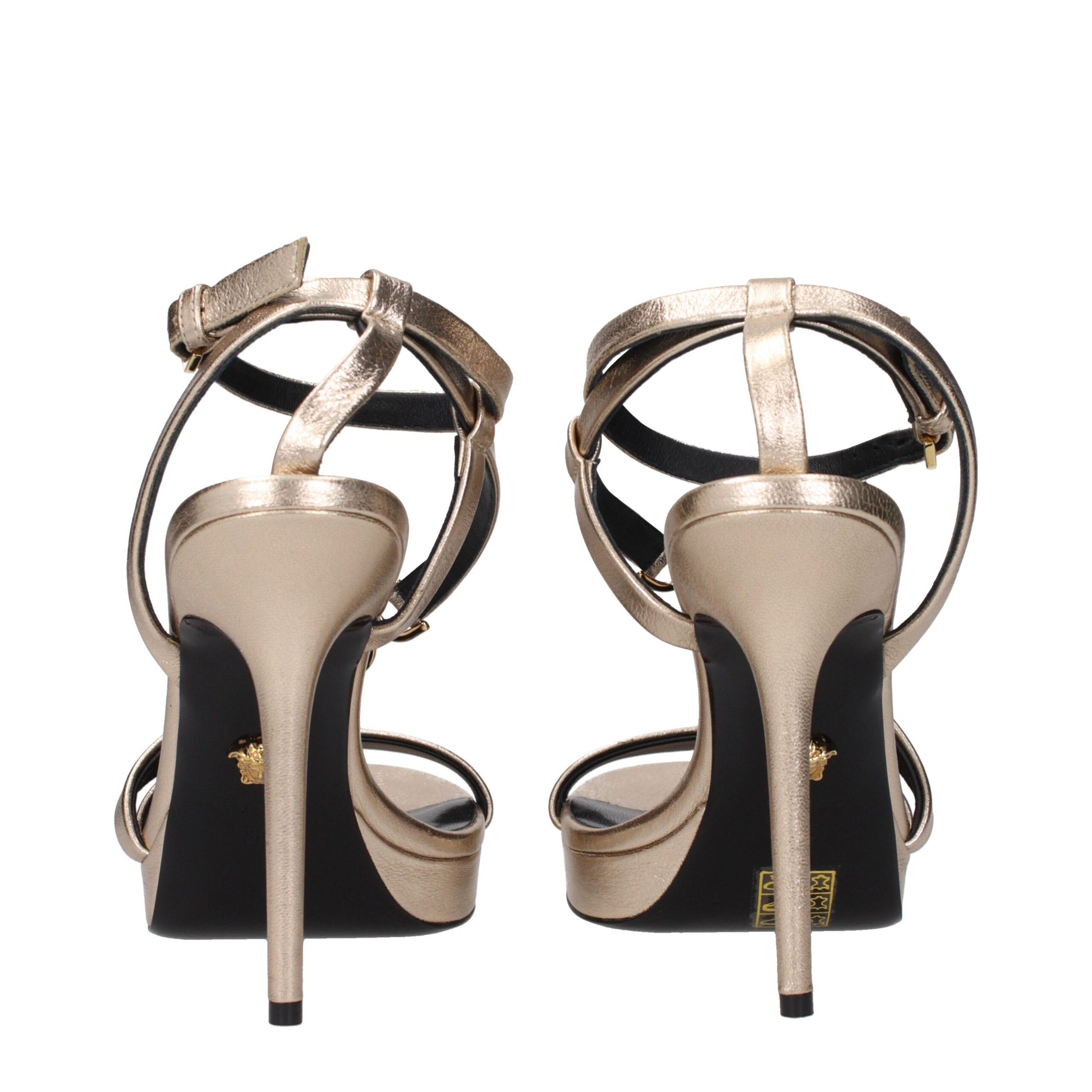 Gold Leather Stiletto Heels Sandals