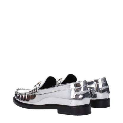Gray Leather Slip-On Loafers