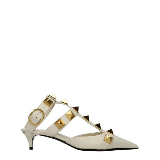Beige Leather Stiletto Heels Sandals