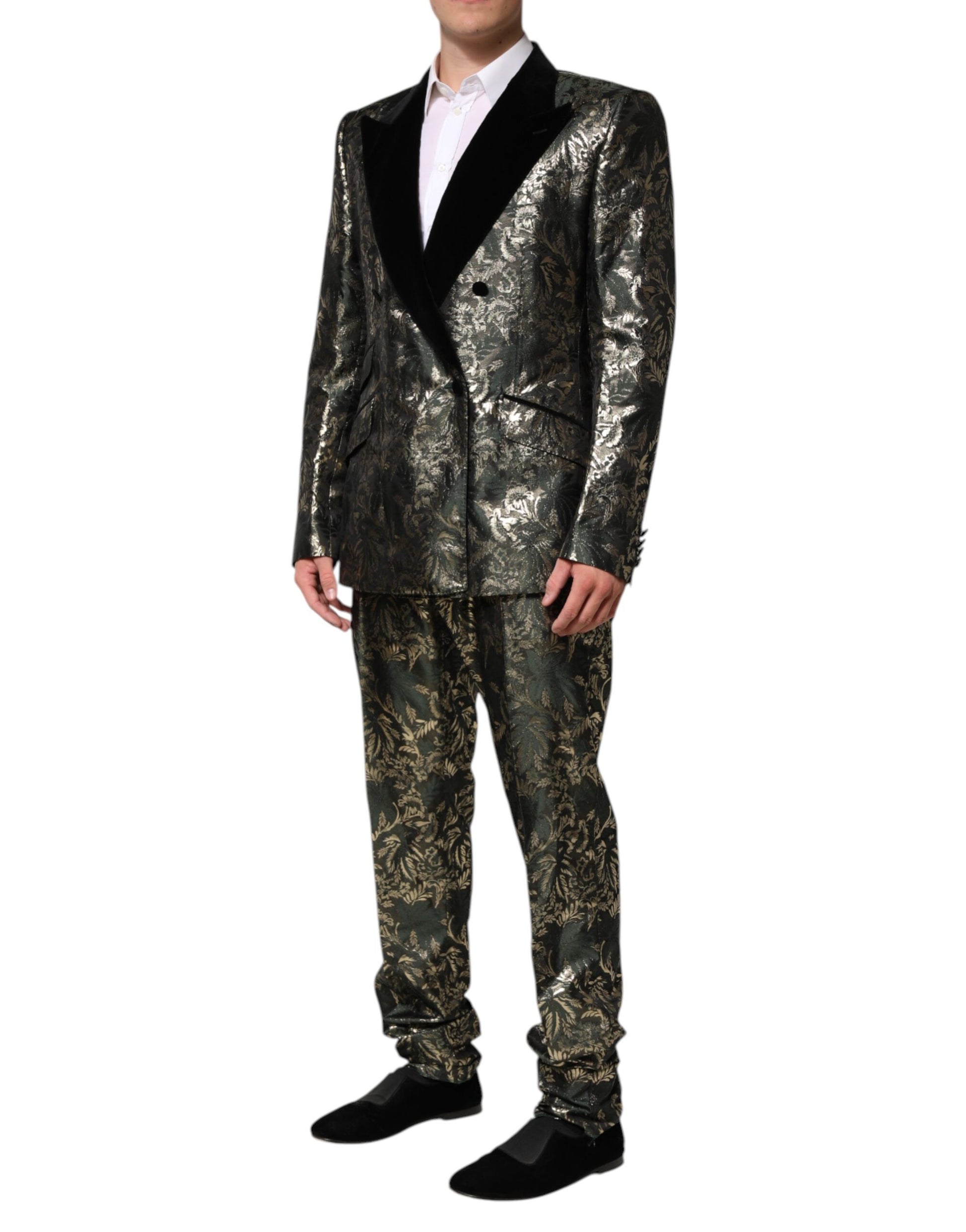 Metallic Floral Jacquard Silk 2 Piece Suit
