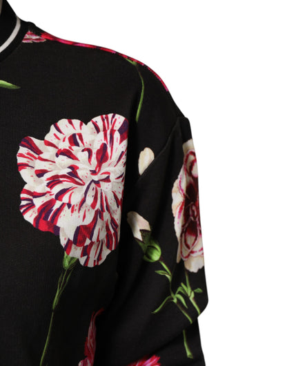 Black Floral Print Cotton Short Sleeves Top