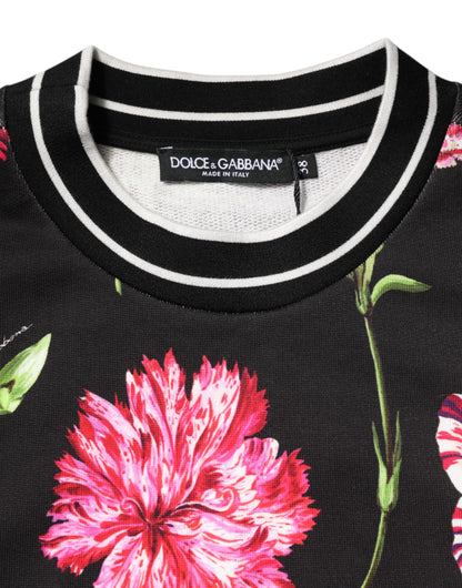 Black Floral Print Cotton Short Sleeves Top