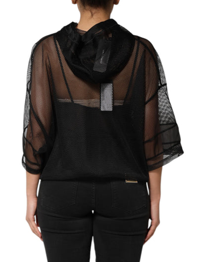Black See Through Hooded Pullover Sweater