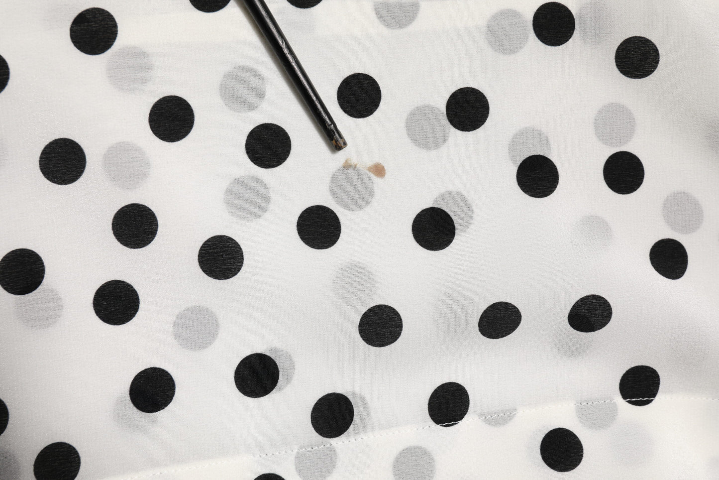 White Black Dotted Silk Long Sleeves Top