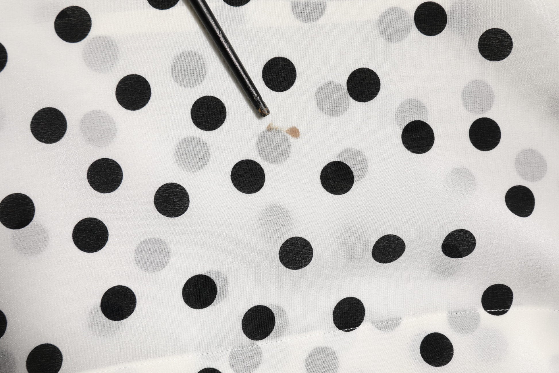 White Black Dotted Silk Long Sleeves Top
