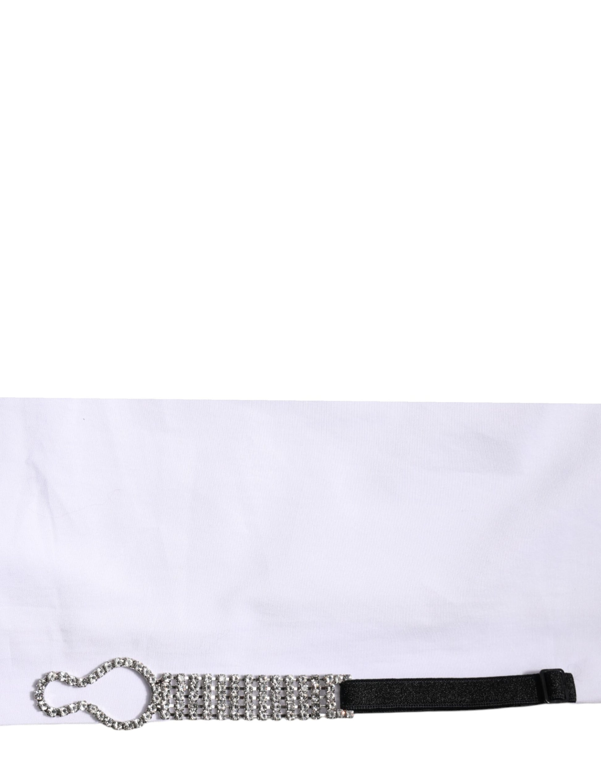 White Crystal Embellished Collared Shirt Top