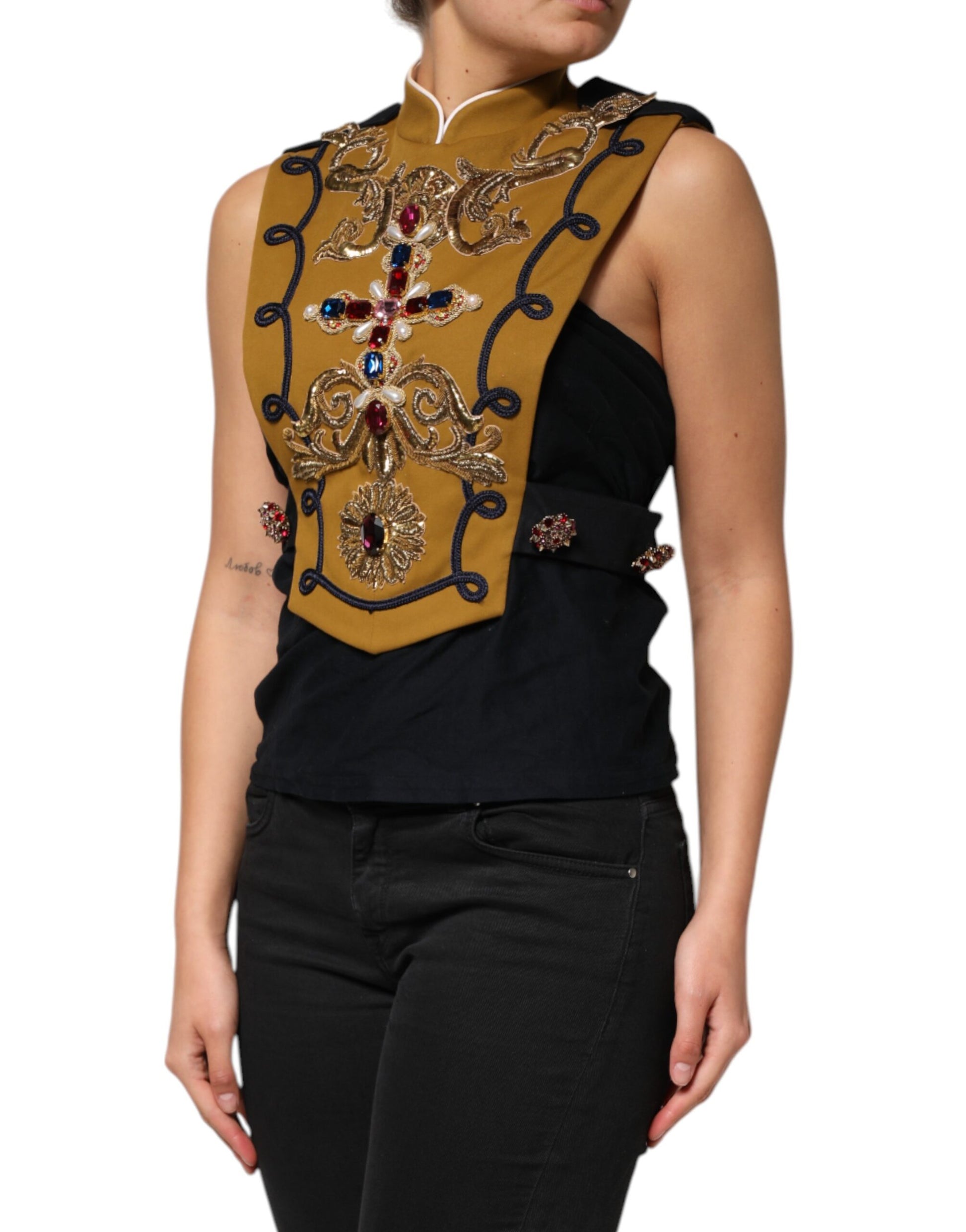 Yellow Crystal Cross Runway Vest Jacket Top
