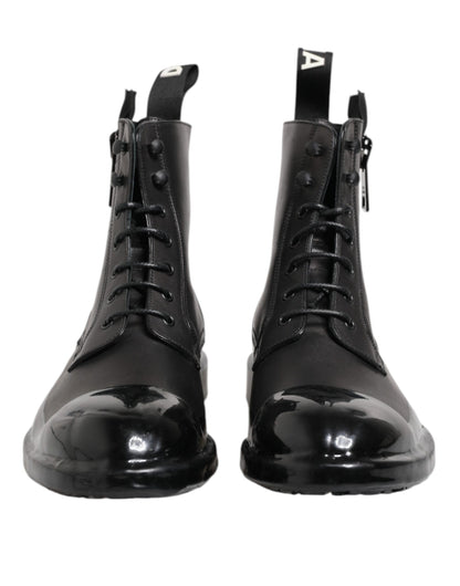 Brown Black Lace Up Mid Calf Men Boots Shoes