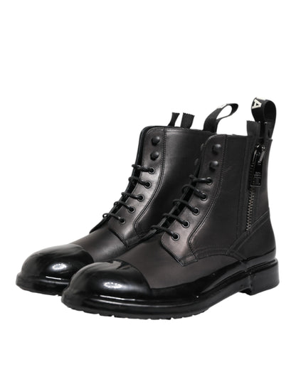 Brown Black Lace Up Mid Calf Men Boots Shoes