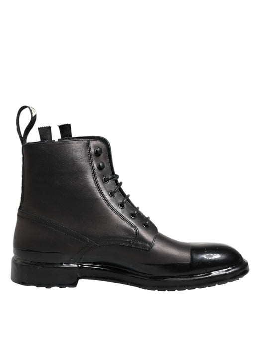 Brown Black Lace Up Mid Calf Men Boots Shoes