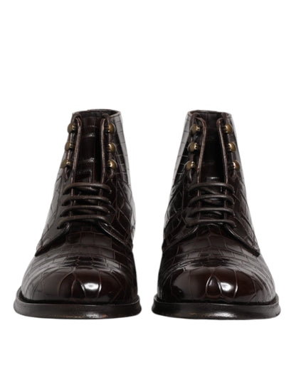 Dark Brown Leather Lace Up Short Boots Shoes