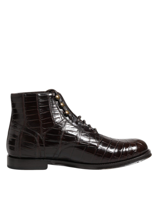 Dark Brown Leather Lace Up Short Boots Shoes