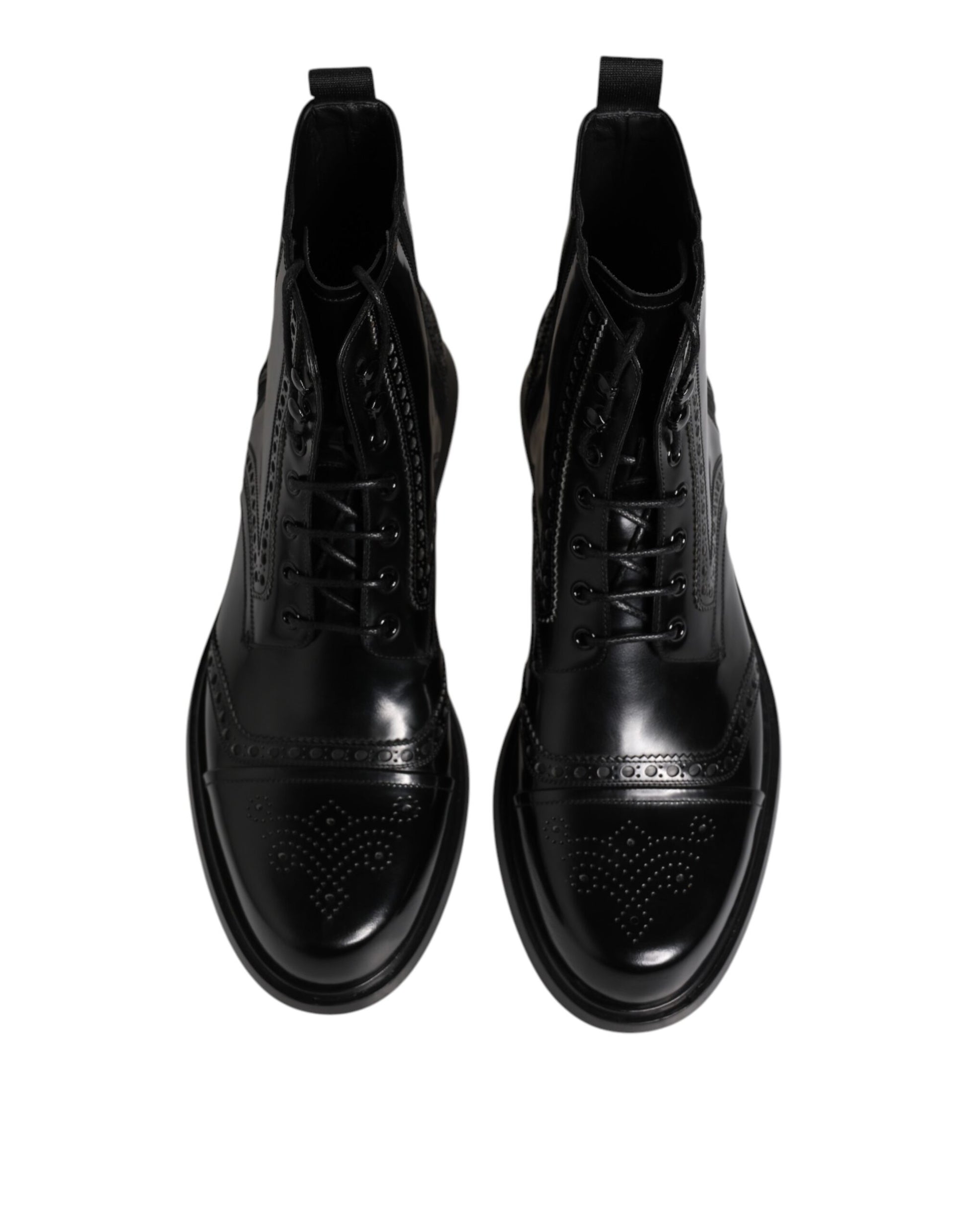 Black Leather Lace Up Mid Calf Boots Shoes