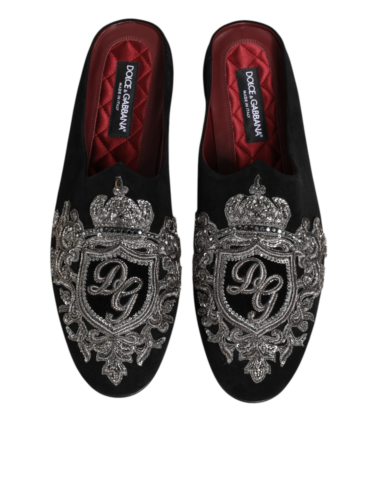Black Velvet Slides DG Crown Slipper Shoes