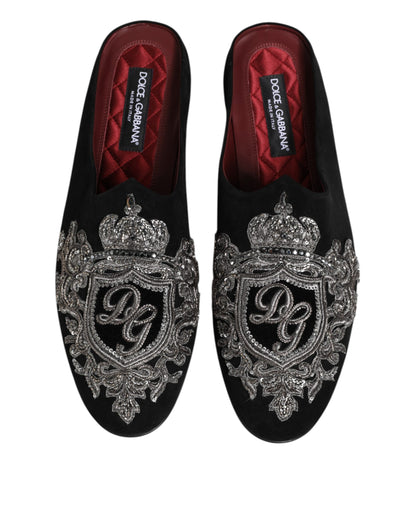 Black Velvet Slides DG Crown Slipper Shoes