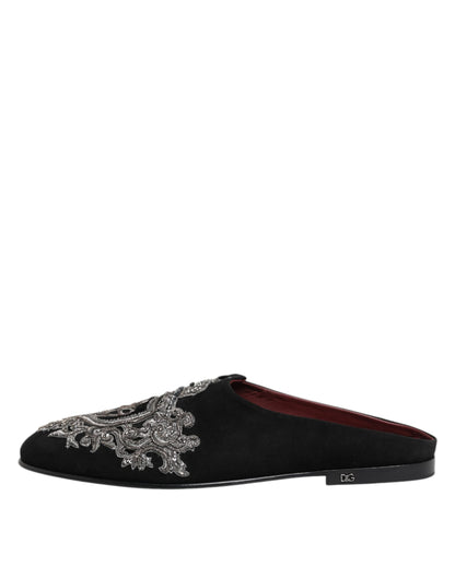 Black Velvet Slides DG Crown Slipper Shoes