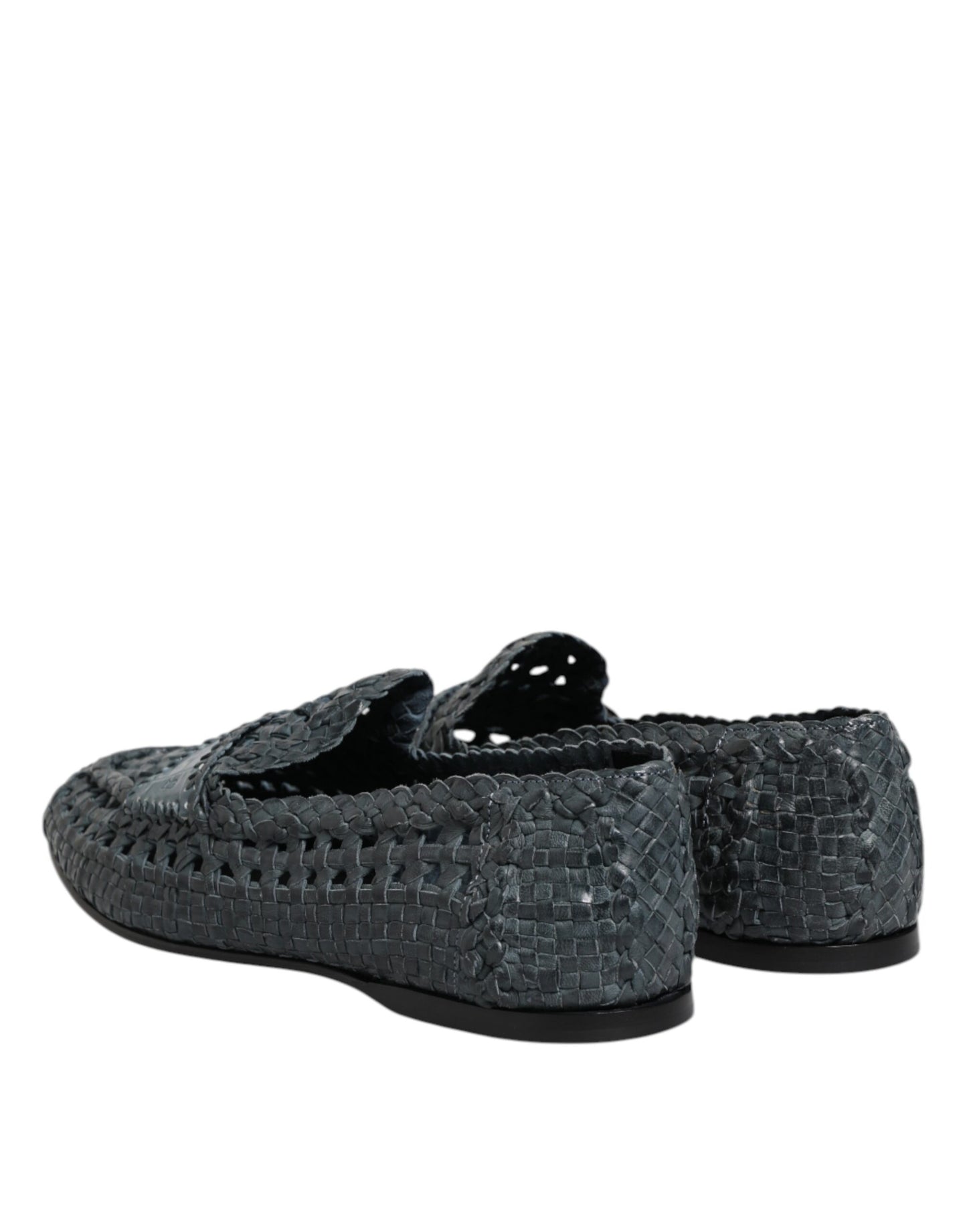 Blue Woven Raffia Slip On Loafers Shoes