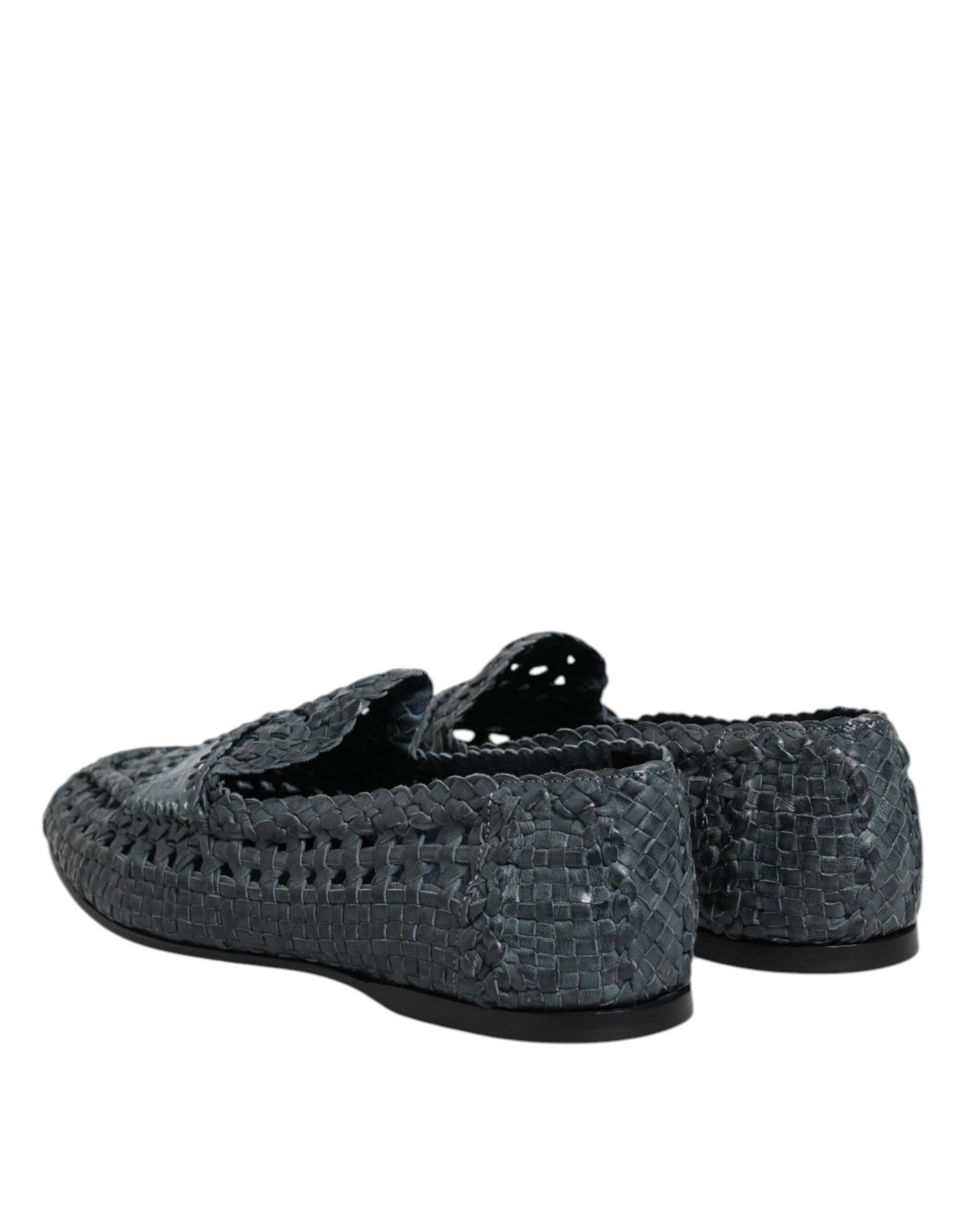 Blue Woven Raffia Slip On Loafers Shoes