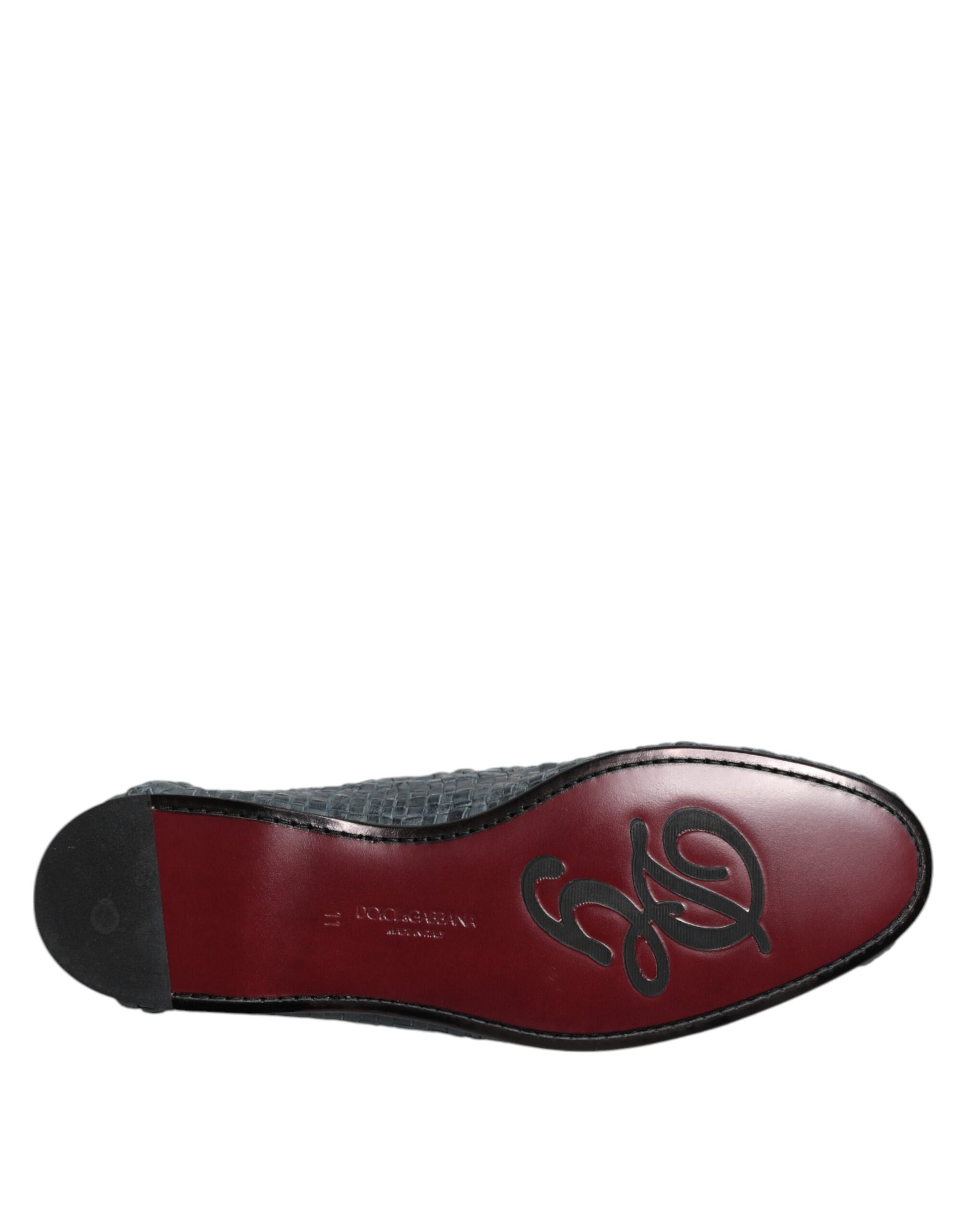 Blue Woven Raffia Slip On Loafers Shoes