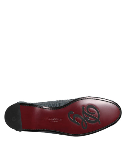 Blue Woven Raffia Slip On Loafers Shoes