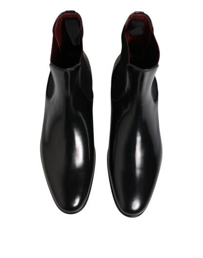Black Chelsea Slip On Mid Calf Boots Shoes