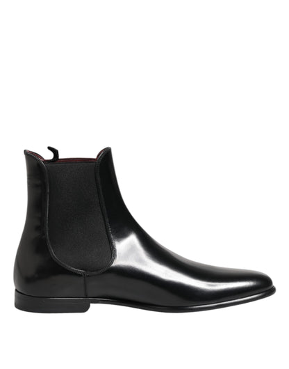 Black Chelsea Slip On Mid Calf Boots Shoes
