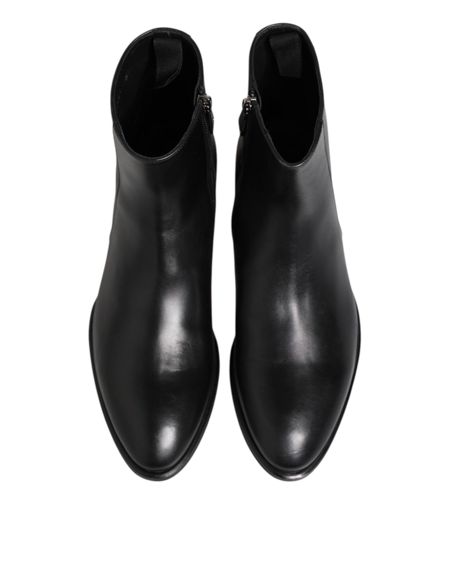 Black Leather Mid Calf Men Boots Shoes