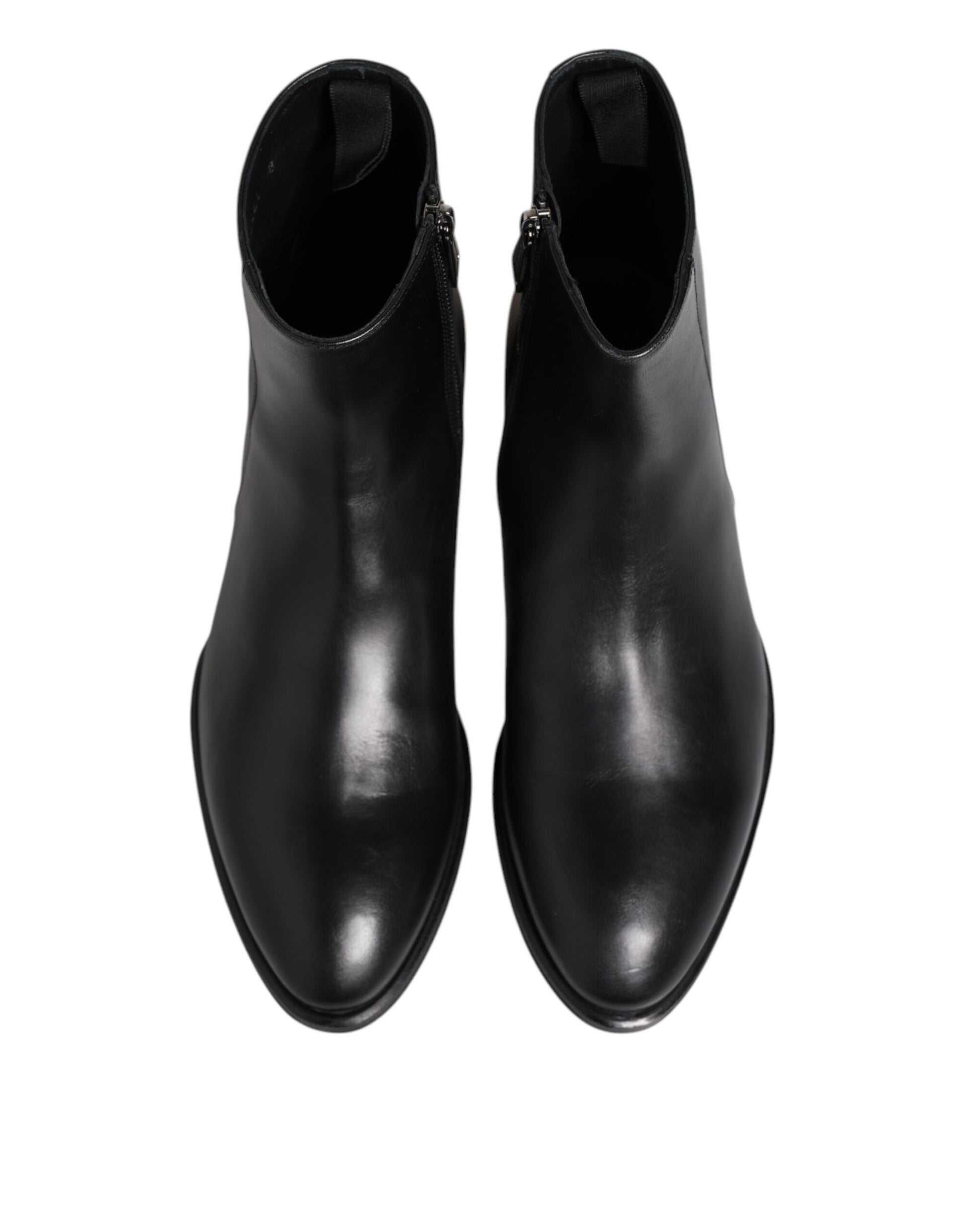 Black Leather Mid Calf Men Boots Shoes