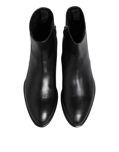 Black Leather Mid Calf Men Boots Shoes