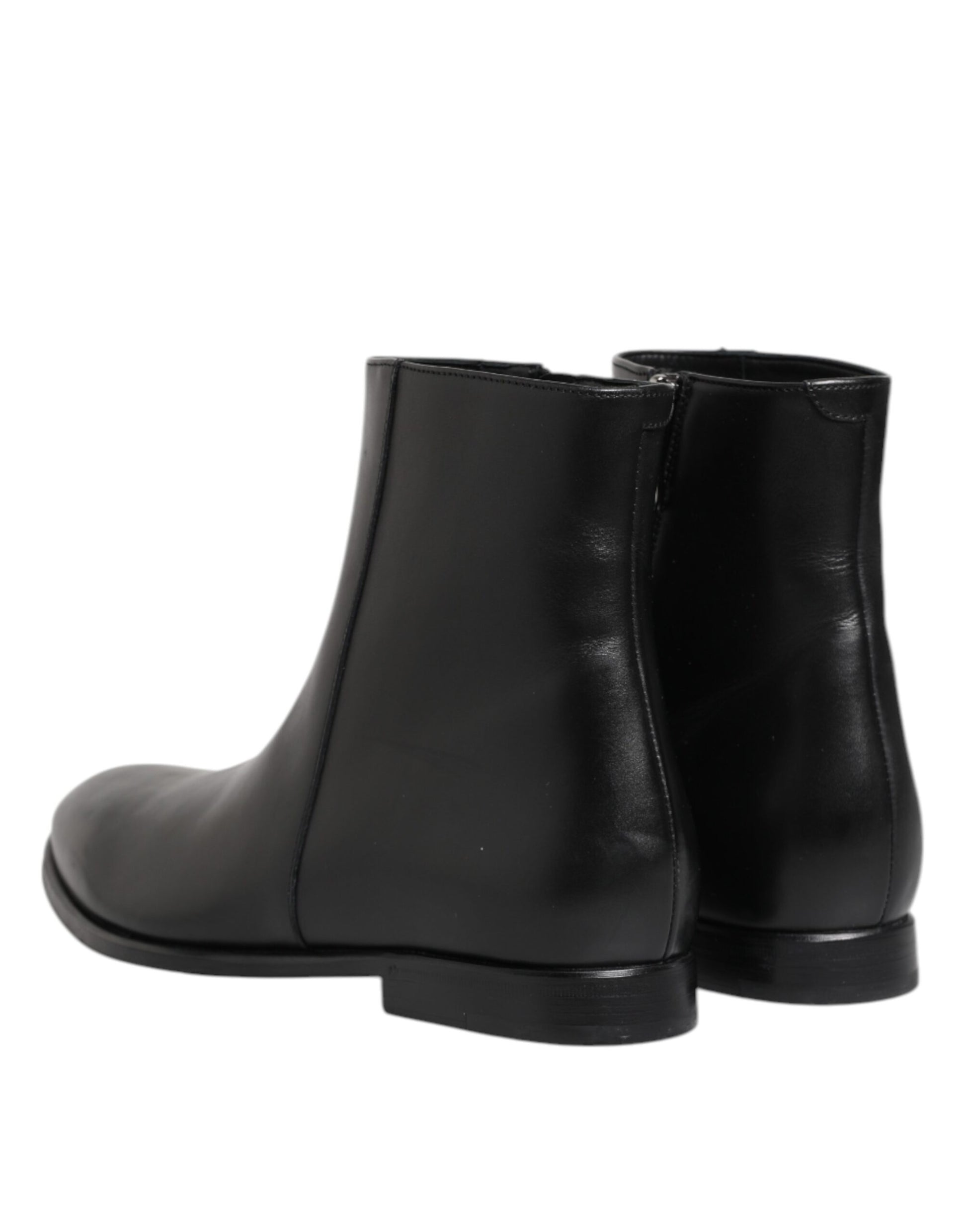Black Leather Mid Calf Men Boots Shoes