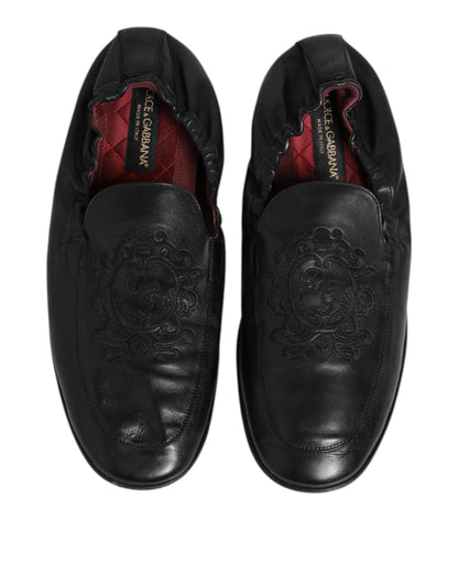 Black Leather Slip On Men Flat Loafers Shoes