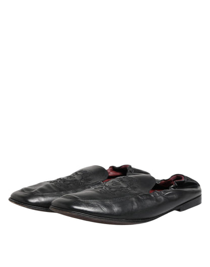 Black Leather Slip On Men Flat Loafers Shoes