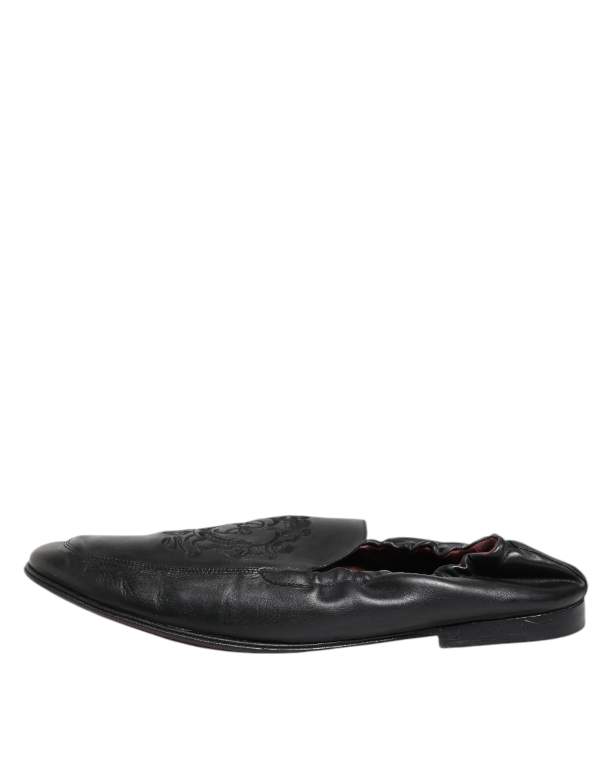 Black Leather Slip On Men Flat Loafers Shoes