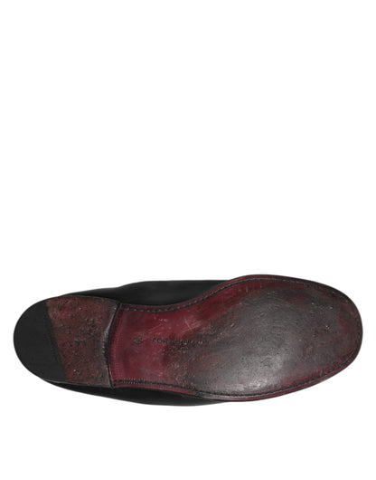 Black Leather Slip On Men Flat Loafers Shoes