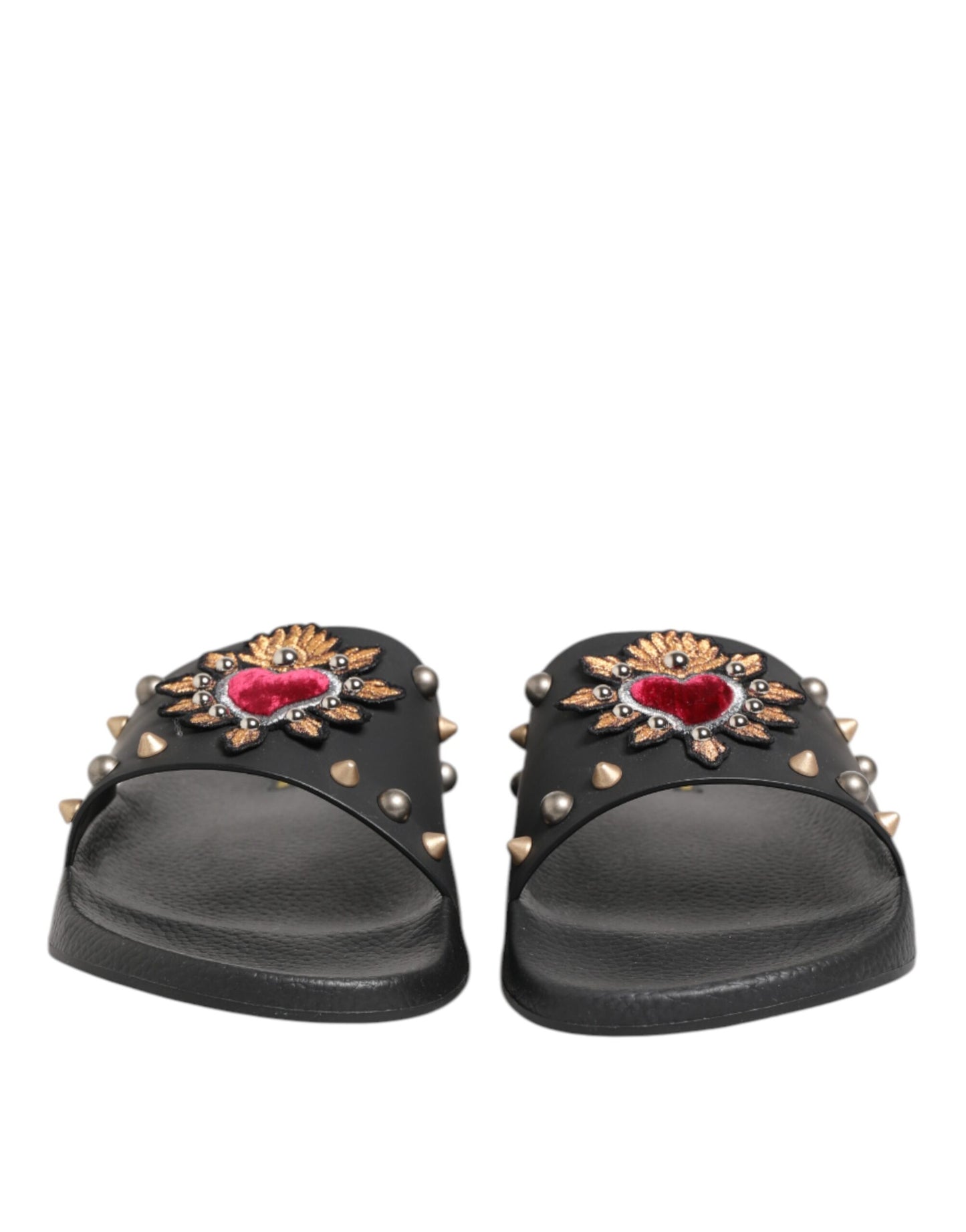 Black Rubber Sacred Heart Slides Men Beachwear Shoes