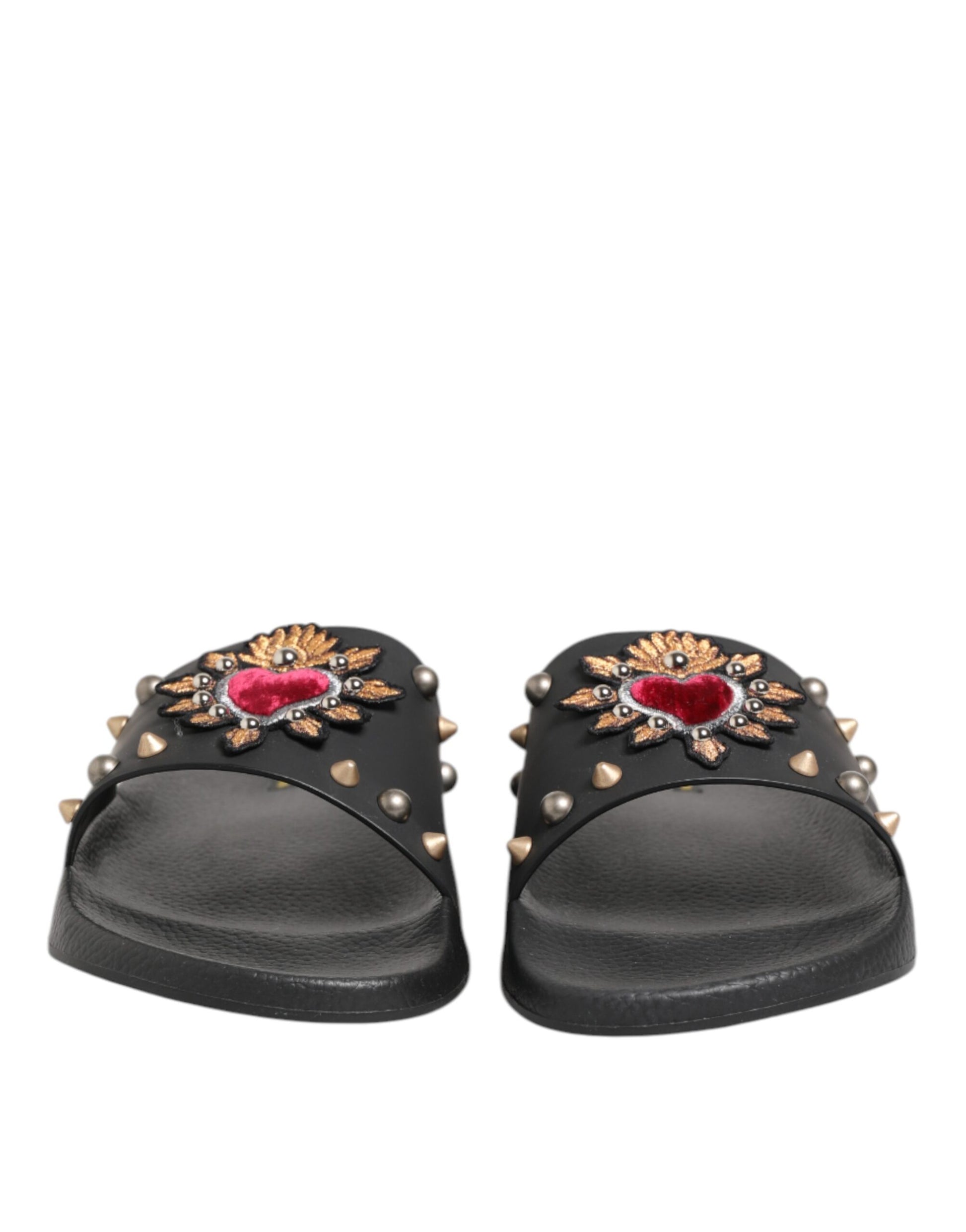 Black Rubber Sacred Heart Slides Men Beachwear Shoes