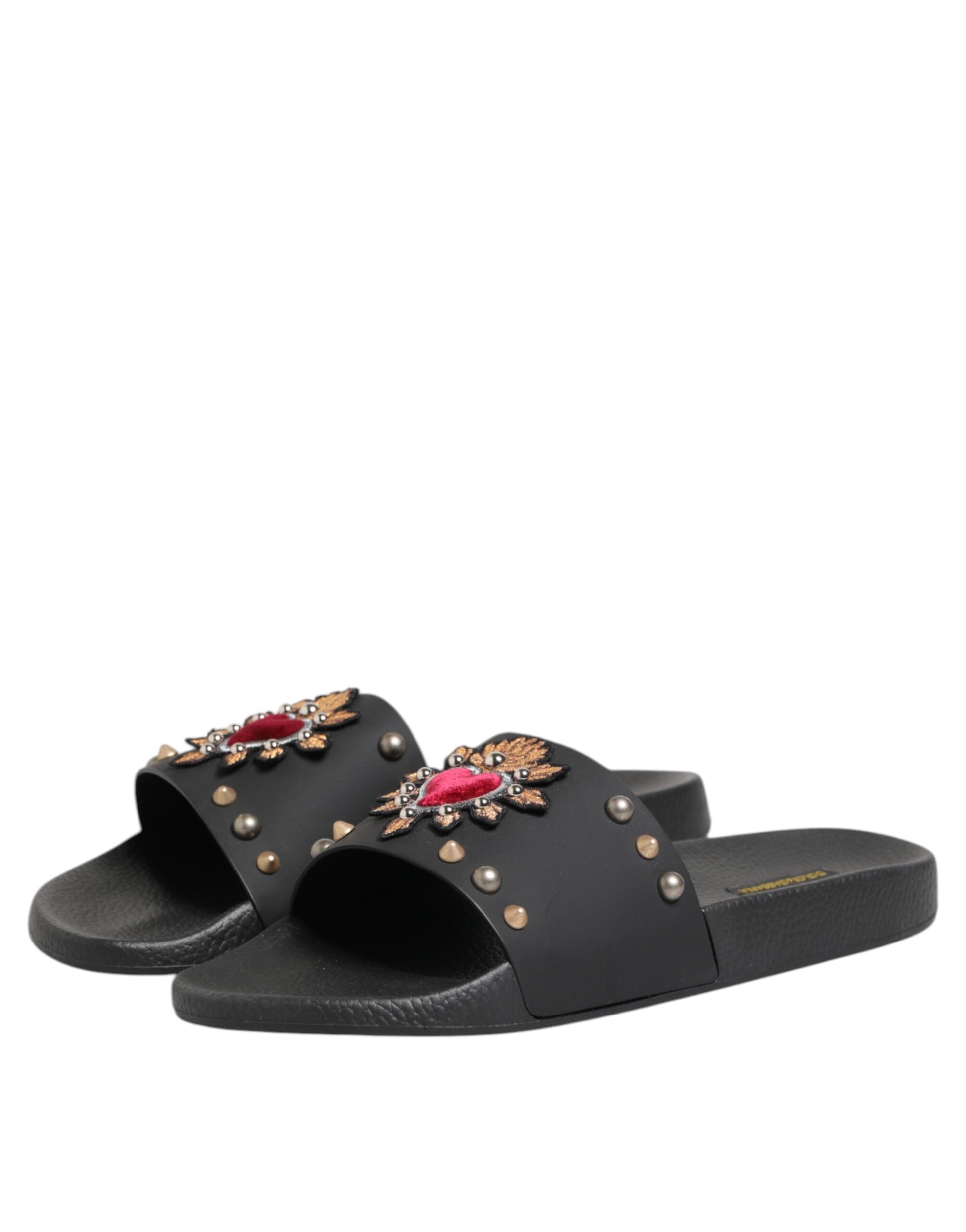 Black Rubber Sacred Heart Slides Men Beachwear Shoes