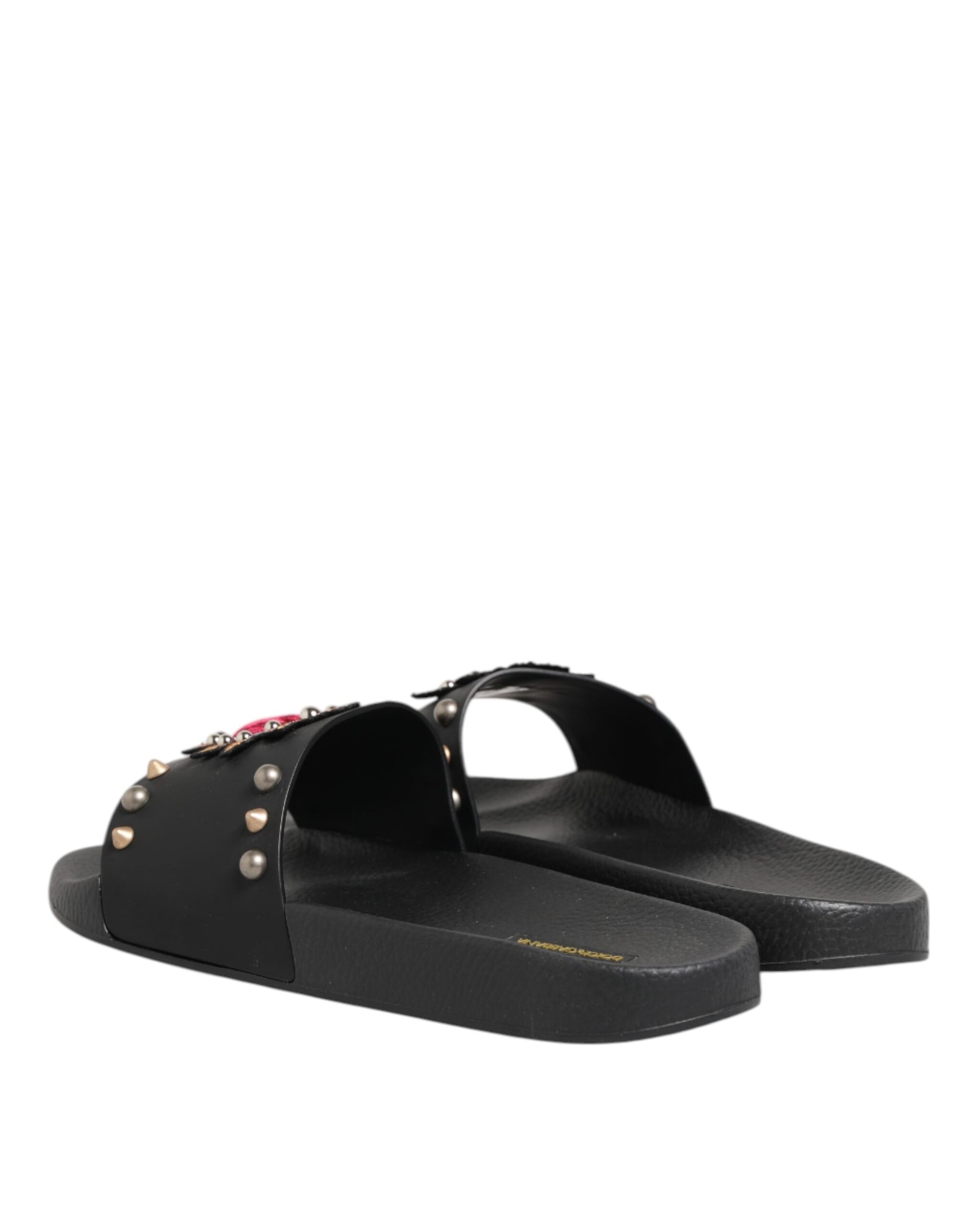 Black Rubber Sacred Heart Slides Men Beachwear Shoes