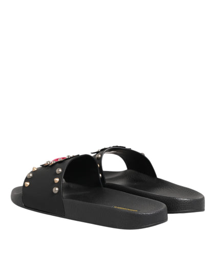 Black Rubber Sacred Heart Slides Men Beachwear Shoes