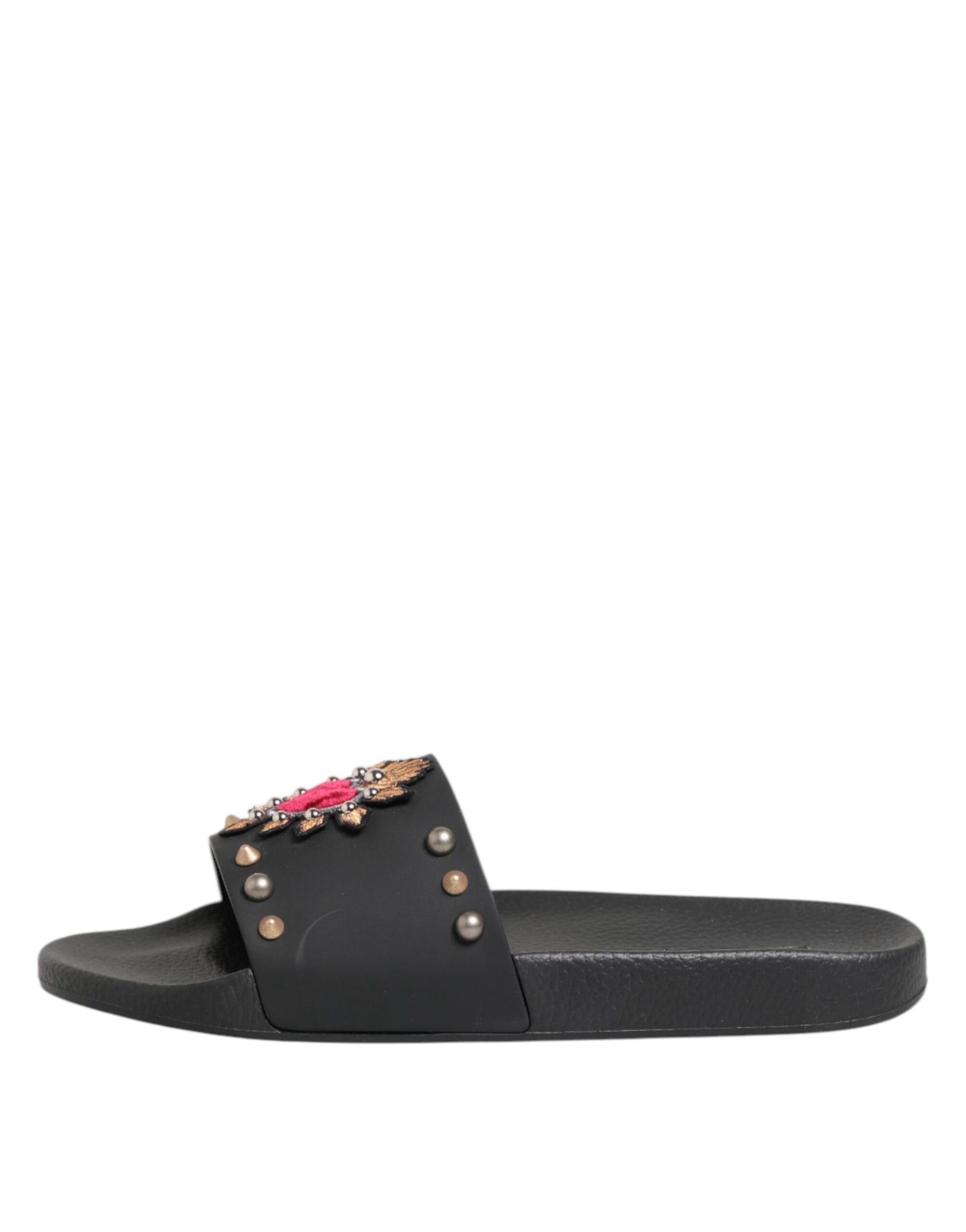 Black Rubber Sacred Heart Slides Men Beachwear Shoes
