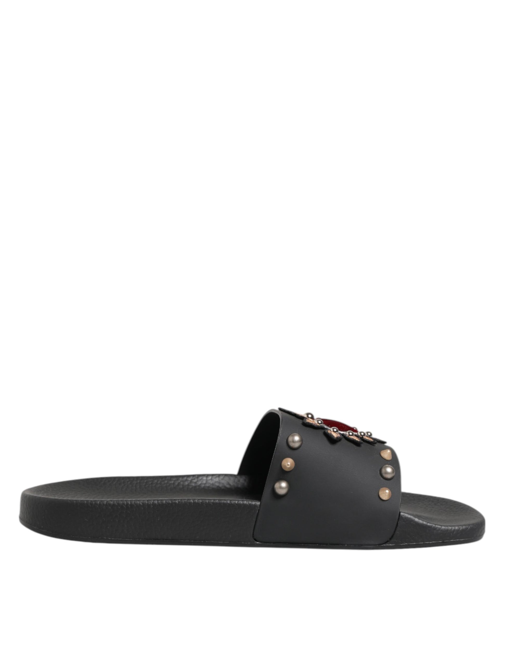 Black Rubber Sacred Heart Slides Men Beachwear Shoes