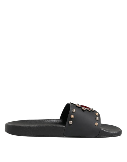 Black Rubber Sacred Heart Slides Men Beachwear Shoes