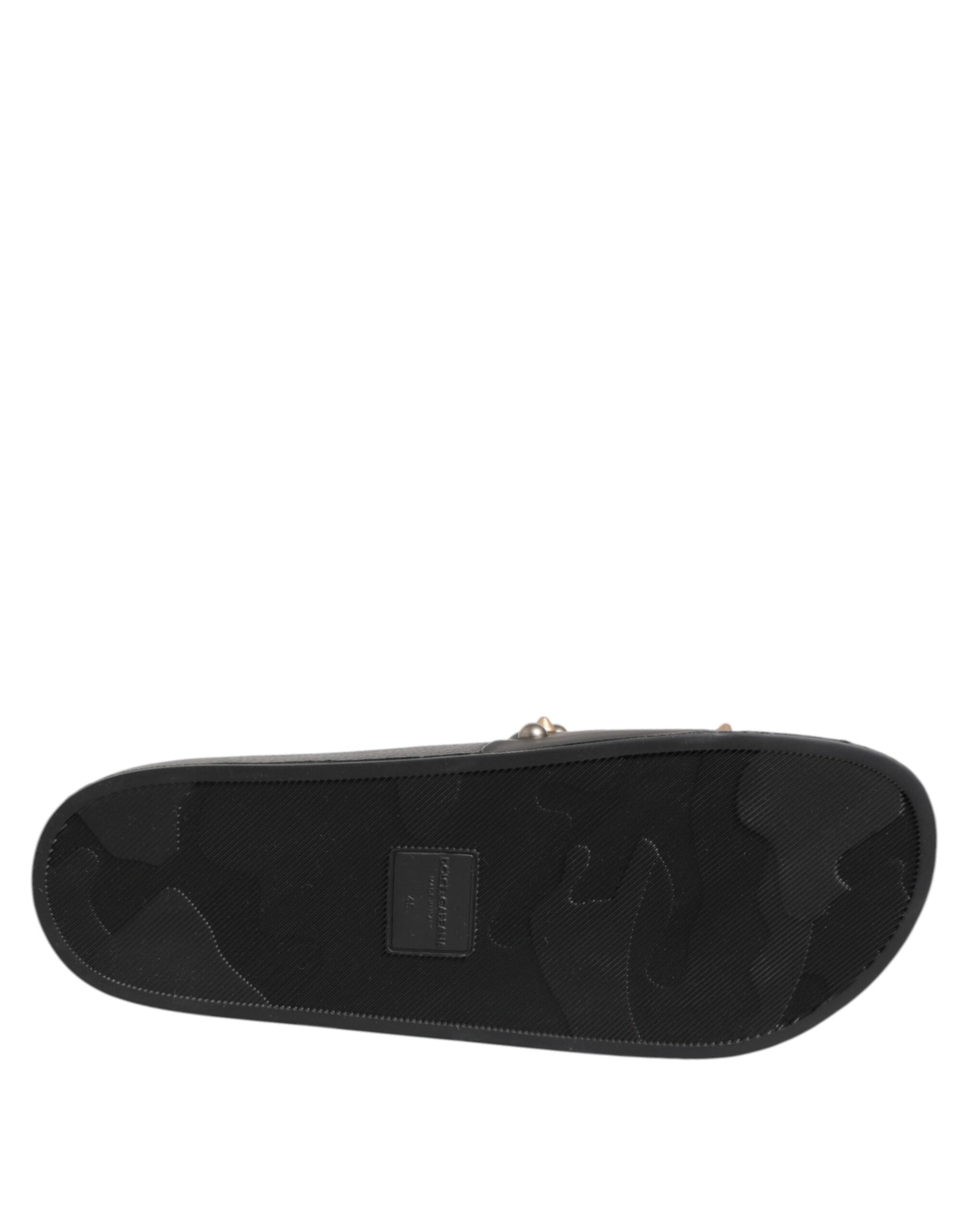 Black Rubber Sacred Heart Slides Men Beachwear Shoes