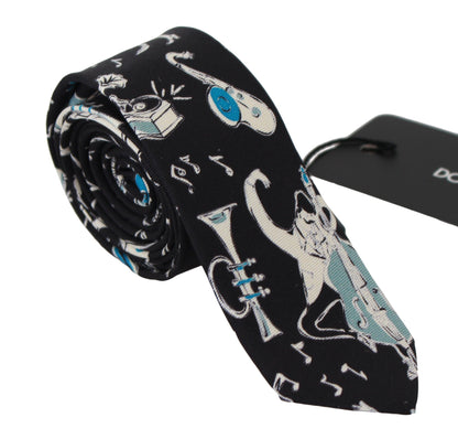 Elegante corbata de seda con estampado musical negro