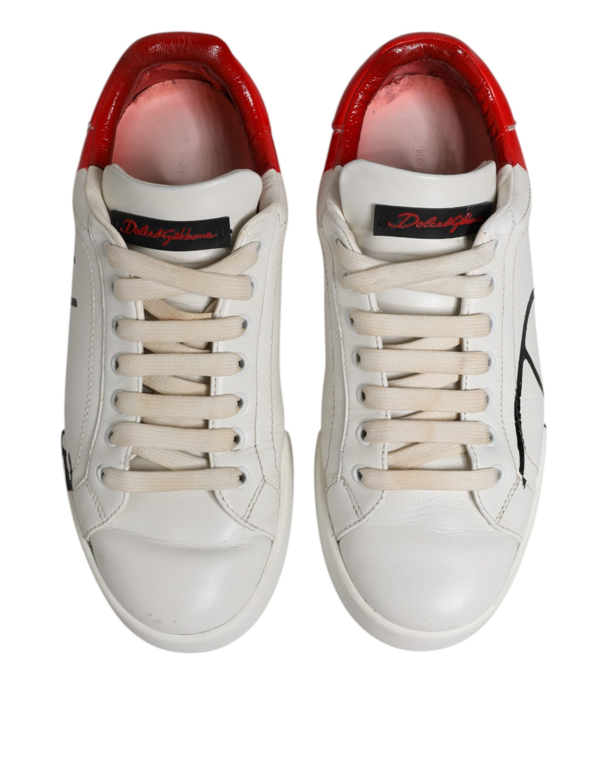 White Red Leather Logo Low Top Sneakers Shoes