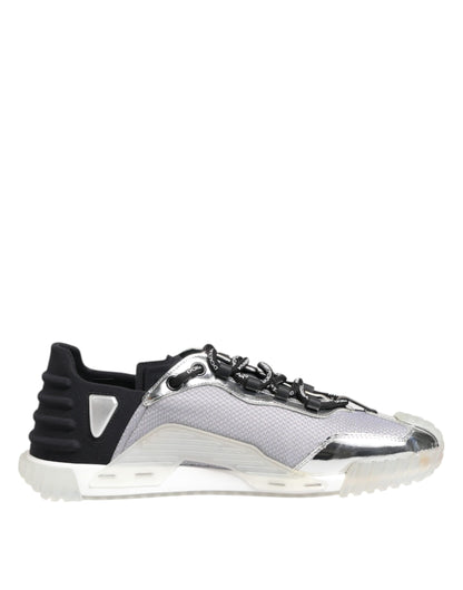 Silver Black Nylon NS1 Low Top Sneakers Shoes