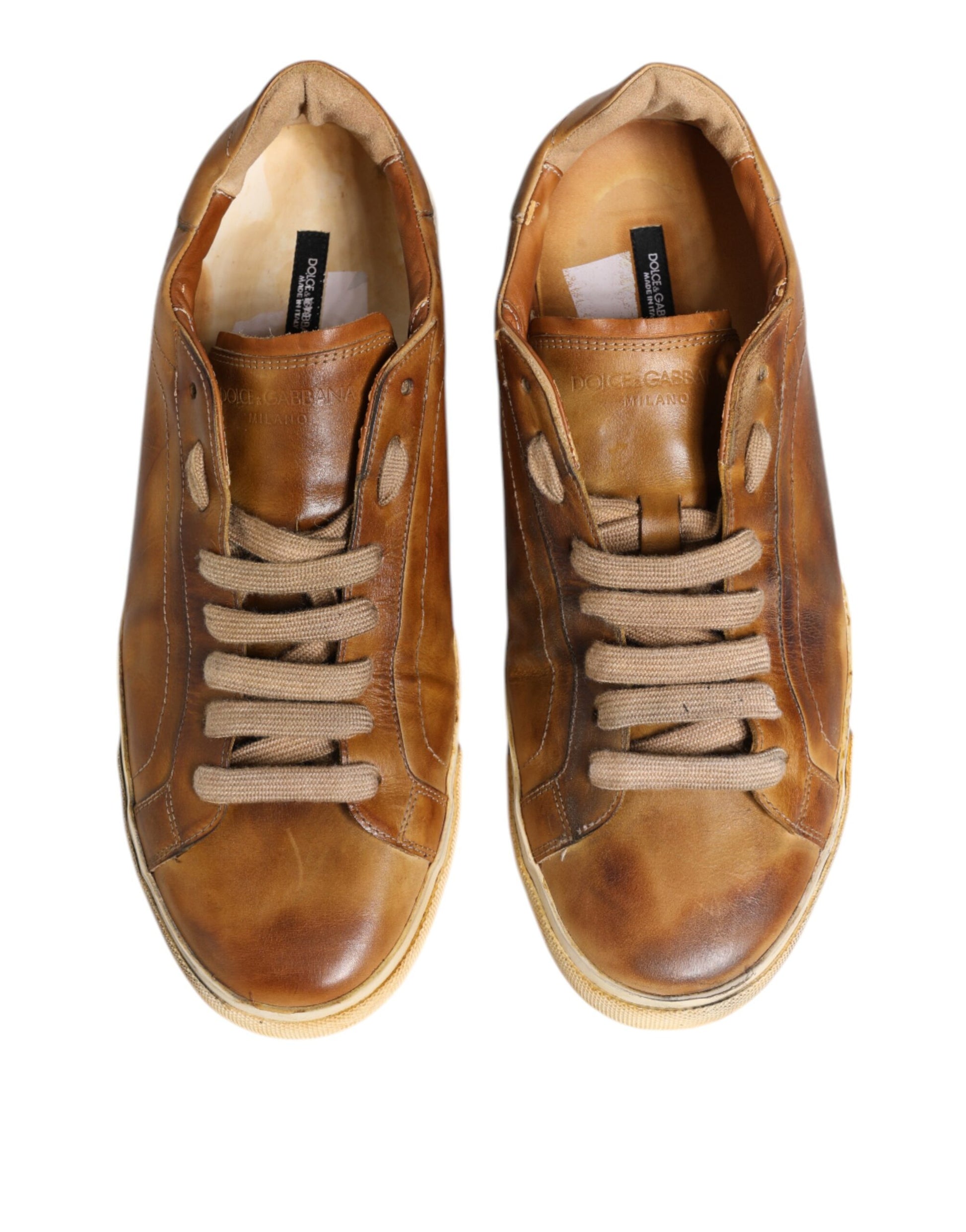 Brown Leather Low Top Men Sneakers Shoes