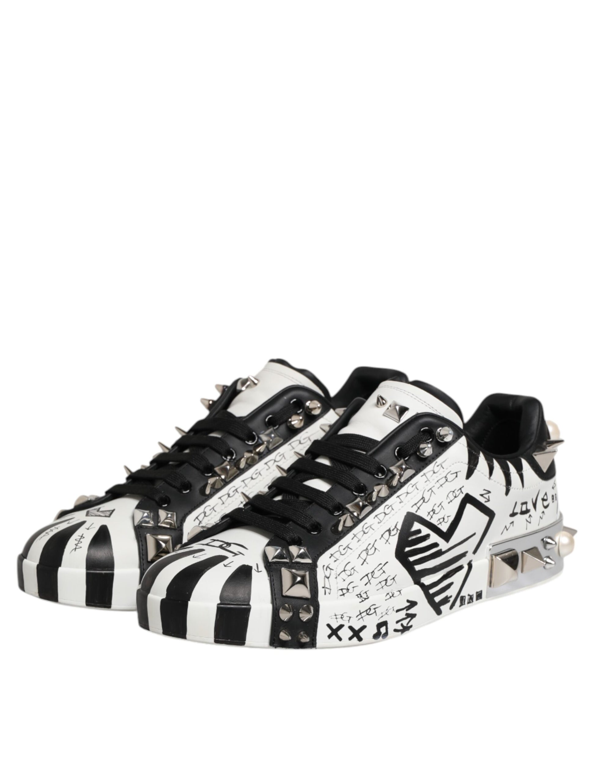 Black White Studded Low Top Sneakers Shoes